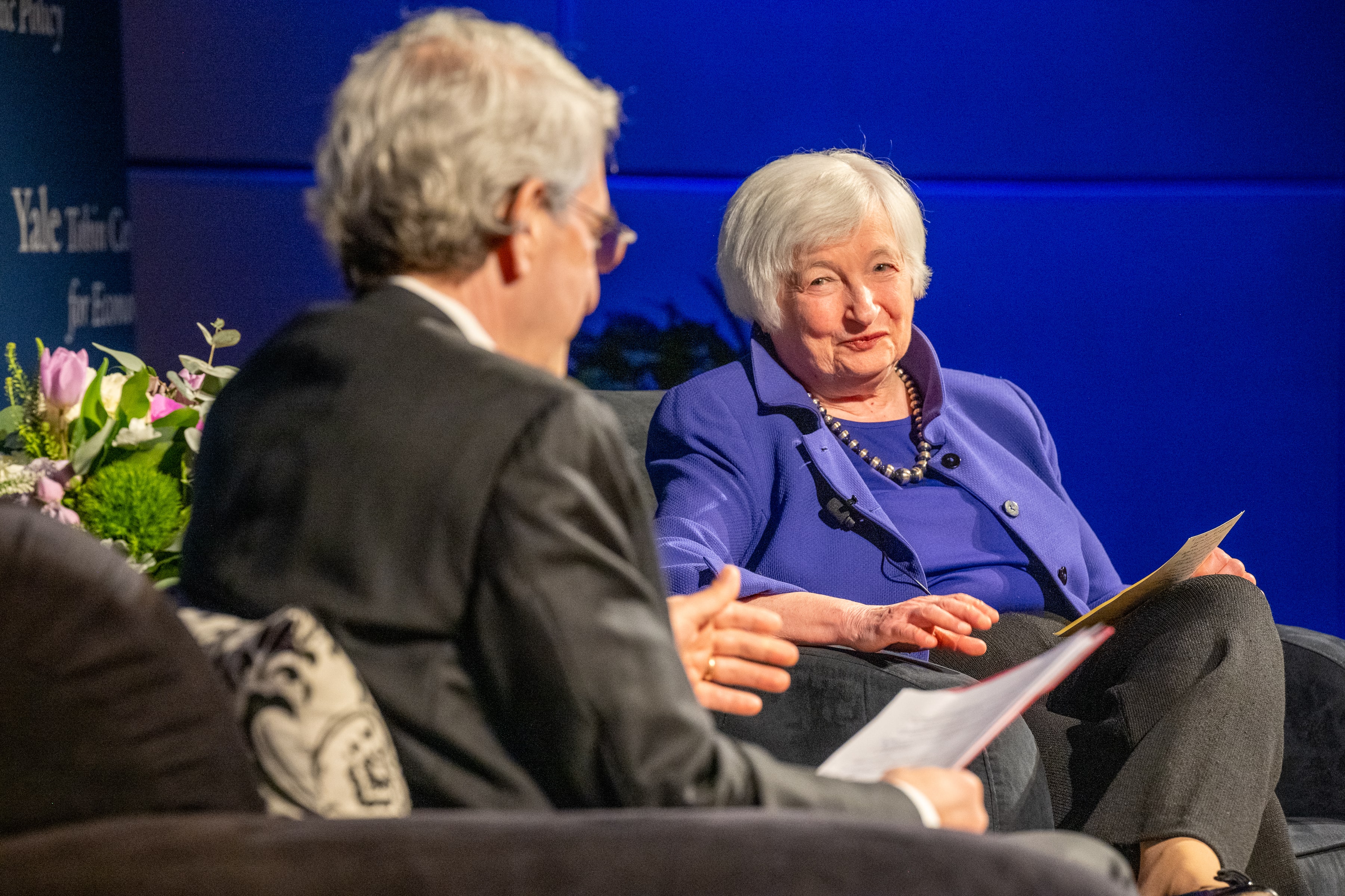Treasury Secretary Janet Yellen during a Fireside Chat with Yale President Peter Salovey