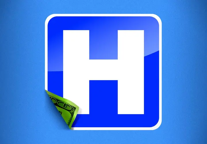 Hospital logo with dollar underneath